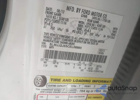 2012 Lincoln Navigator из США, поврежденный, VIN 5LMJJ2J55CEL08885